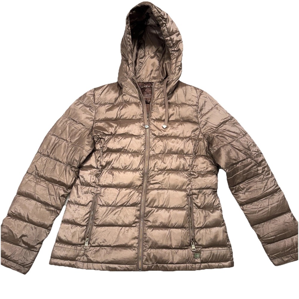 Andrew Marc Puffer Jacket Womens Large Brown Lightweight Premium Down Packable